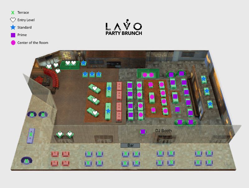 Lavo party brunch table map