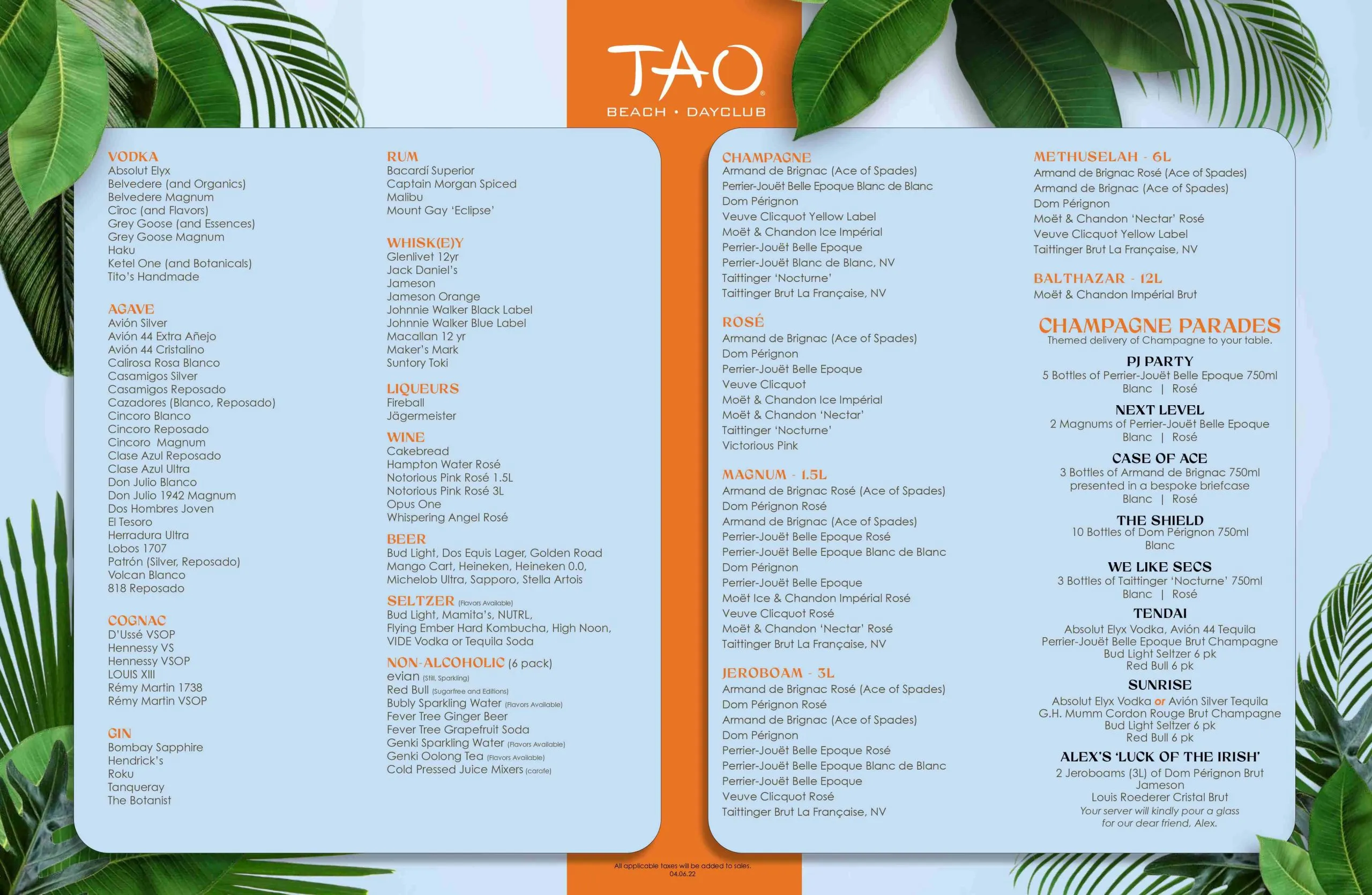 TAO Beach club menu 1