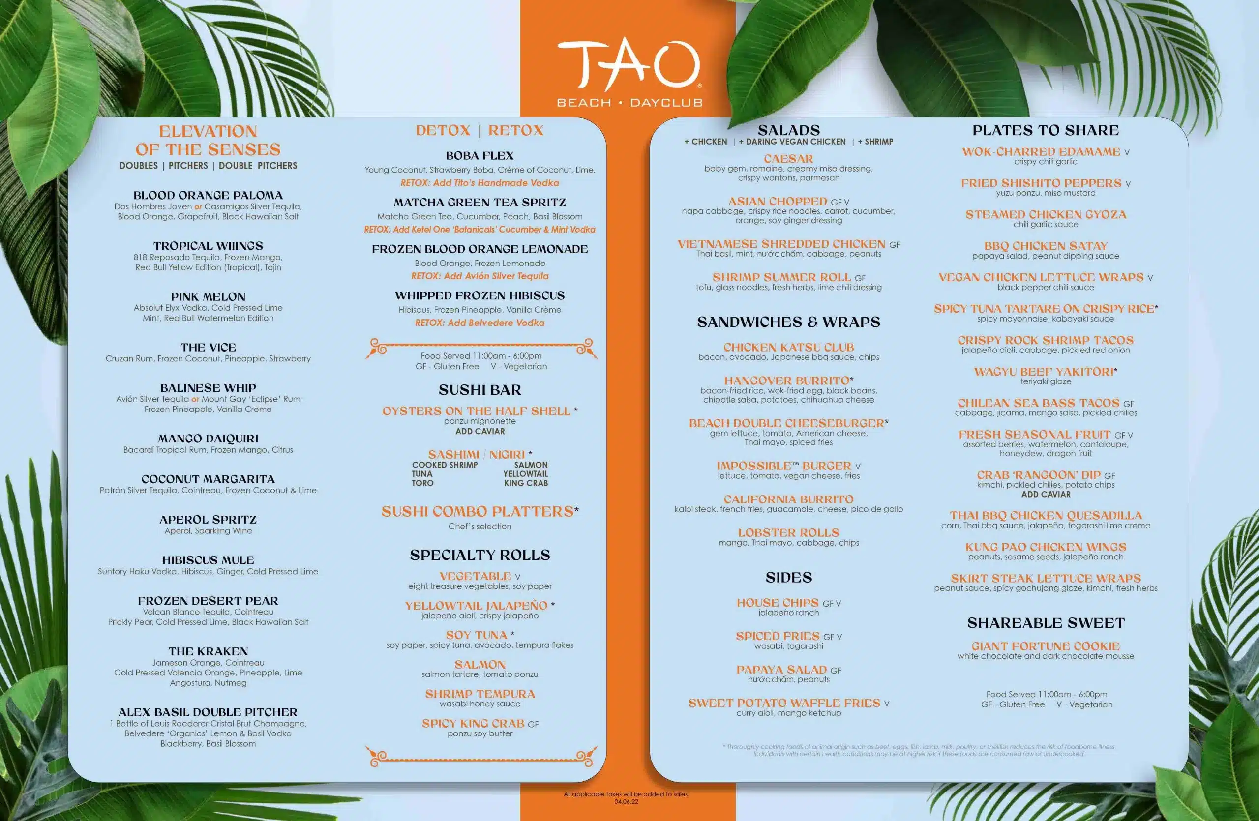 TAO Beach club menu 1